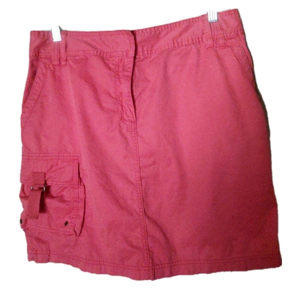 J Crew Cherry Red Sport Skirt Size L Excellent Condition 100% Cotton Pockets